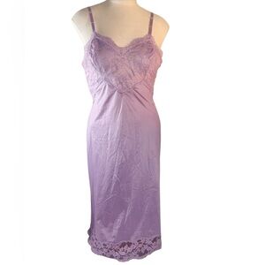 Vanity Fair Lace Chemise Slip Midi Length Adjustable Straps Sz 34 Lavender Mauve